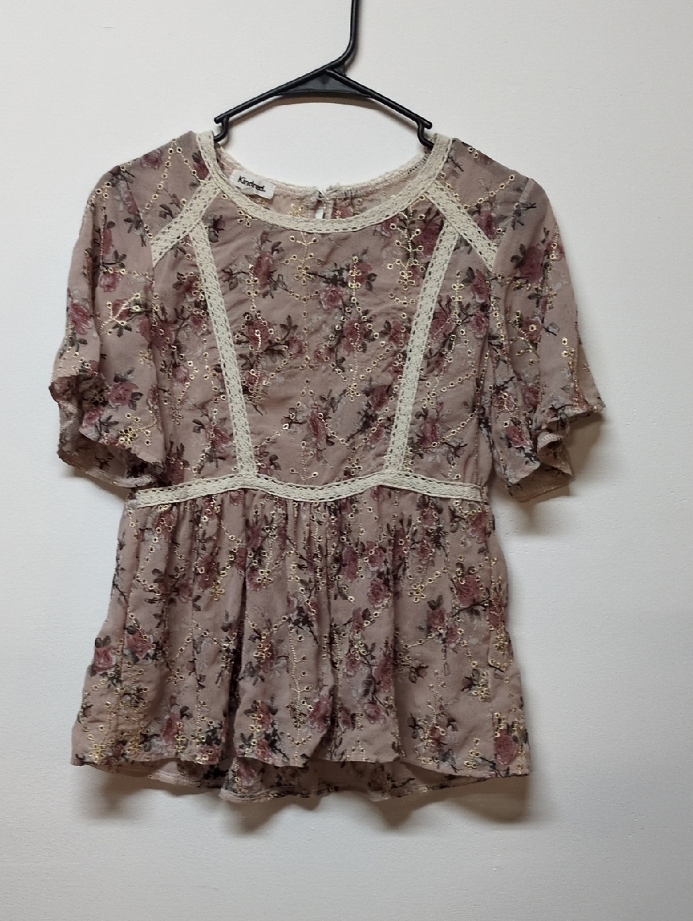 Anthropologie Kindred Embroidered Peasant Boho Purple Floral Top, Size S